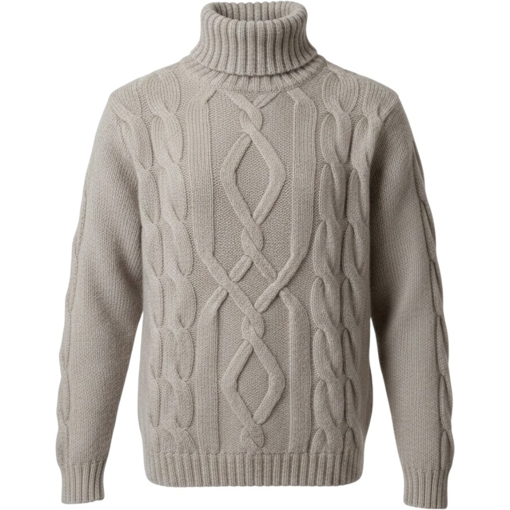 VTG Women Wool Mohair Cable Knit Turtleneck Sweater M Taupe Handknit Chunky